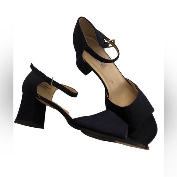 Navy Blue Block Heal Open Toe Fabric Sling Backs by Corsina Size 10 M - Picture 4 of 4